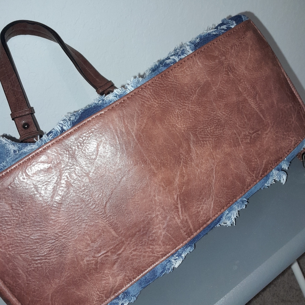 THE DENIM COLLECTION BY JACQUITA Vegan Leather Barrel Large Satchel Handbag - Picture 11 of 17